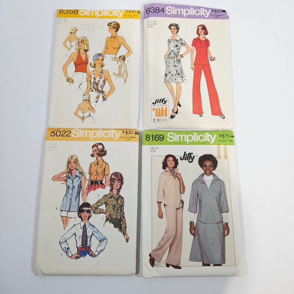 Vintage 1970s Simplicity Sewing Patterns Lot of 4‎ Misses Size 14 Bust 36 Uncut